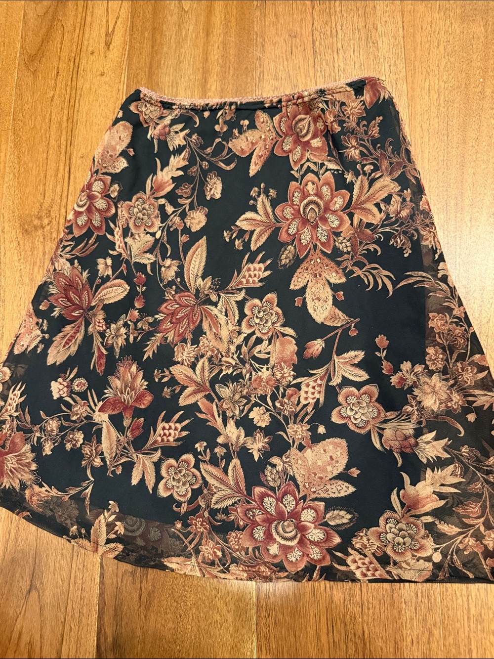 Talbots Black Floral Mini Skirt with Rust and Cream Accents